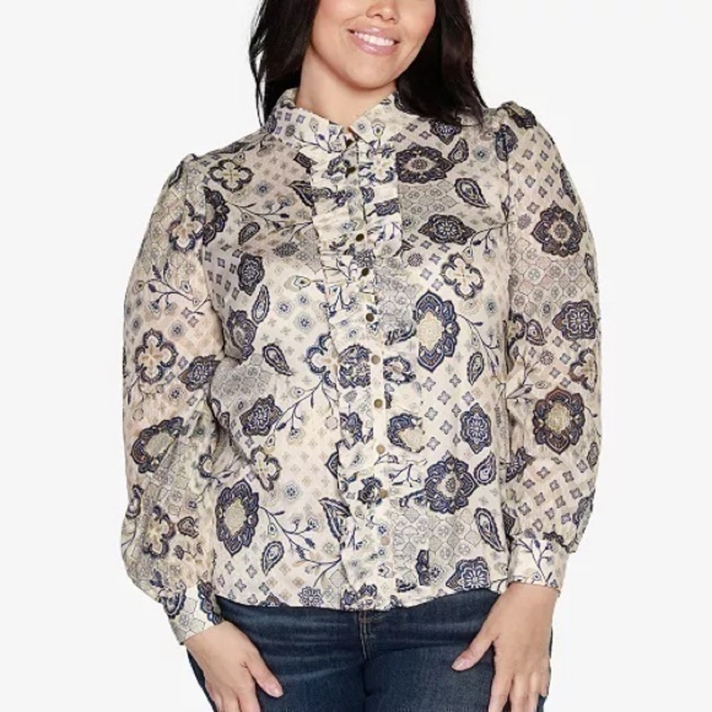 BELLDINI Paisley Floral Print button down  top NWT